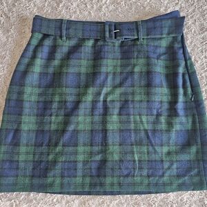 LOFT Women's Green and Blue Plaid Mini Skirt